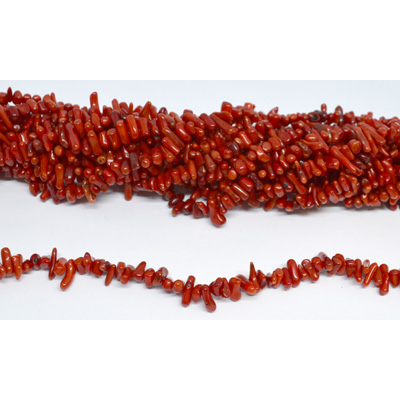 Coral Red Stick approx 12x3mm strand approx 115 beads