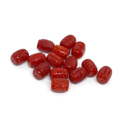 Coral Red Carved Drum 6x8mm EACH BEAD