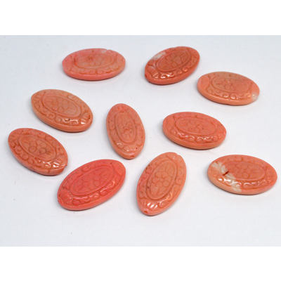 Coral Apricot Carved flat oval approx 30x20mm EACH BEAD