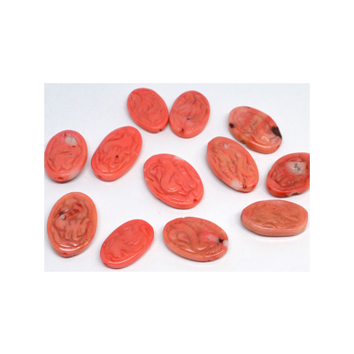 Coral Apricot Carved flat oval approx 28x18mm EACH BEAD