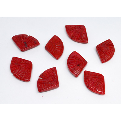 Coral Red Carved Fan approx 22x28mm EACH BEAD