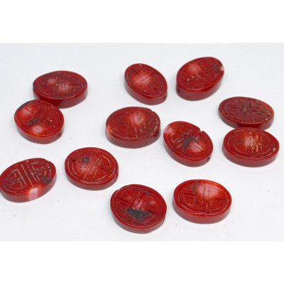 Coral Red Carved flat oval 18x15mm EACH BEAD