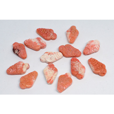 Coral Apricot Carved flat diamond 25x16mm EACH BEAD