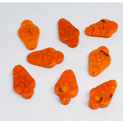 Coral Orange Carved flat diamond 30x18mm EACH BEAD