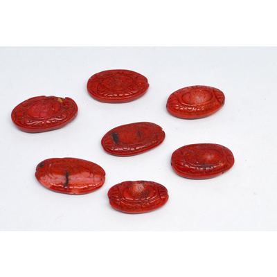 Coral Red Carved flat oval 30x18mm EACH BEAD