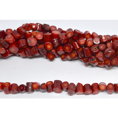 Coral Red Centre drill tube approx 8x8mm 46 beads