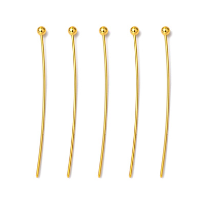 Base Metal gold colour  Brass Headpin 0.5x30mm 2mm ball approx 100 pack