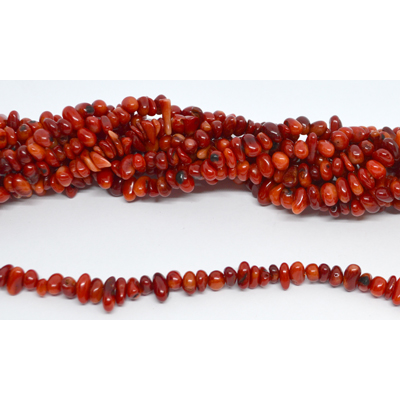 Coral Side drill Chip red approx 4x7mm strand 124 beads