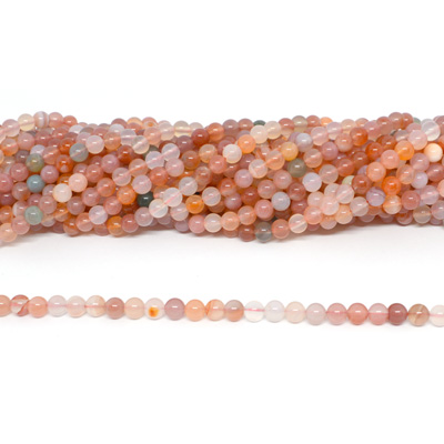Pink Yan Yuan Agate Polished round 6mm strand 62 beads