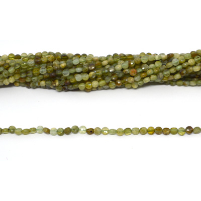 Green Garnet faceted Coin 4mm strand 100 beads