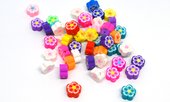 Polymer Clay Multicolour 10x5mm flower bead 30 pack-beads incl pearls-Beadthemup