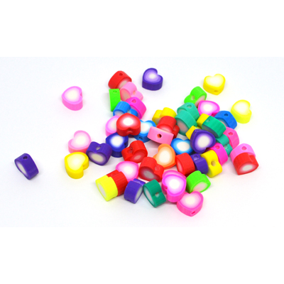 Polymer Clay Multicolour 10x5mm Heart bead 30 pack