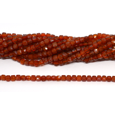 Carnelian Faceted 4mm Cube strand 95 beads