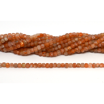 Sunstone Faceted 4mm Cube strand 100 beads