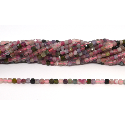 Tourmaline  Faceted 4mm Cube strand 100 beads