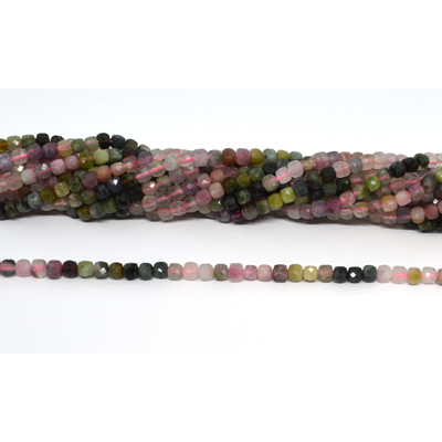 Rainbow Tourmaline Faceted 4.5mm Cube strand 88 beads