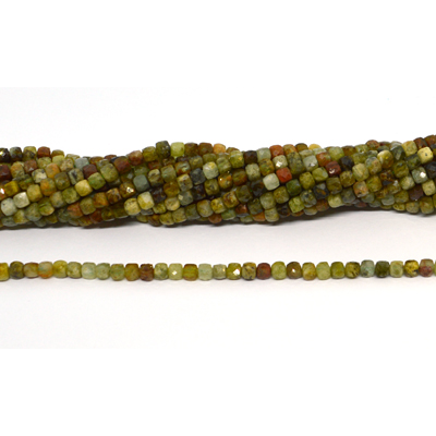 Green Garnet Faceted 4mm Cube strand 95 beads