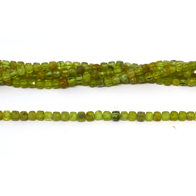 Peridot Faceted 4mm Cube strand 95 beads