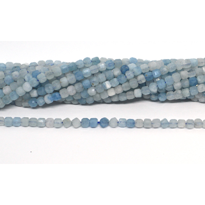Aquamarine AB Faceted 4mm Cube strand 93 beads