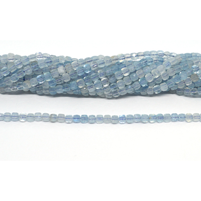 Aquamarine A Faceted 4mm Cube strand 95 beads