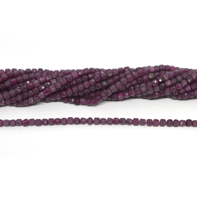 Ruby Faceted 4mm Cube strand 95 beads