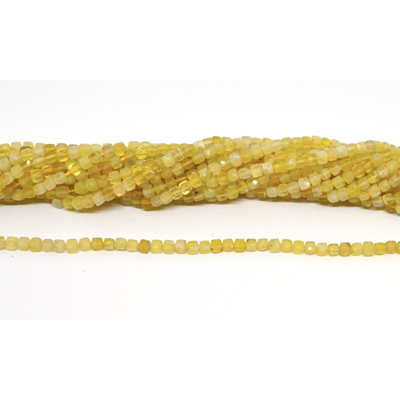 Yellow Opal Faceted 4mm Cube strand 95 beads