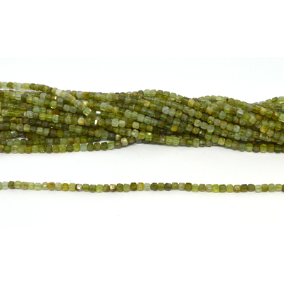 Green Garnet Faceted 2mm Cube strand 138 beads