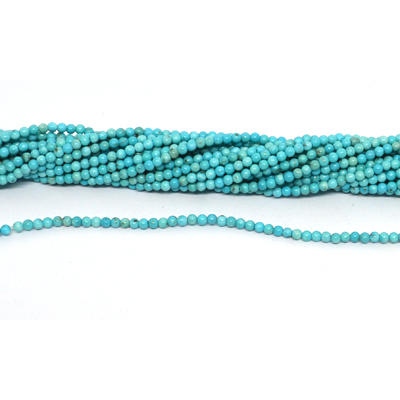 Howlite (dyed) Turquoise Polished 2mm round strand 178 beads