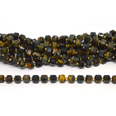 Yellow blue Tiger Eye Faceted Cube 8mm strand 38 beads