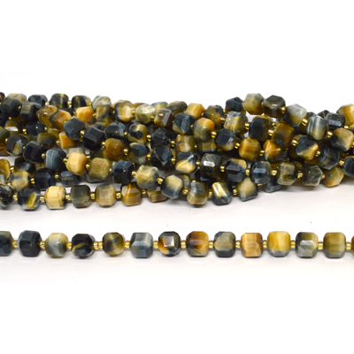 Gream Tiger Eye Faceted Cube 8mm strand 37 beads