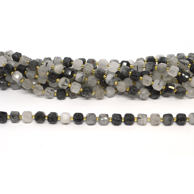 Rutlie Quartz Faceted Cube 8mm strand 37 beads