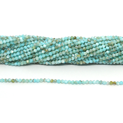 Dyed Agate Aqua Faceted 2mm round strand 175 beads