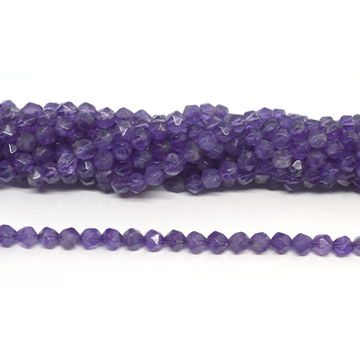 Amethyst Faceted star cut 6mm strand 58 beads