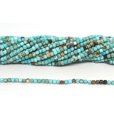 Turquoise Faceted 3mm cube strand 144 beads