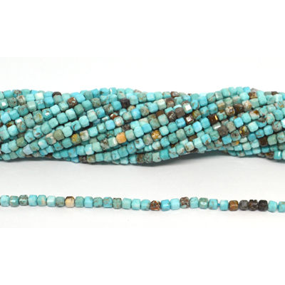 Turquoise Faceted 3.5mm cube strand 115 beads