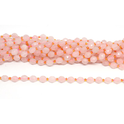 Rose Quartz Faceted Diamond cut Rice strand 38 beads