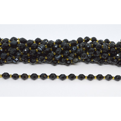 Sardononyx Agate Faceted Diamond cut Rice strand 38 beads