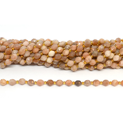 Peach Moonstone Faceted Diamond cut Rice strand 38 beads