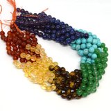 7 stone Chakra Polished Round 8mm strand  49 beads-beads incl pearls-Beadthemup