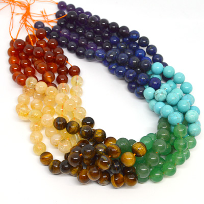 7 stone Chakra Polished Round 10mm strand  42 beads