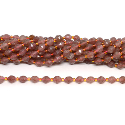 Strawberry Quartz Faceted Diamond cut Rice strand 38 beads