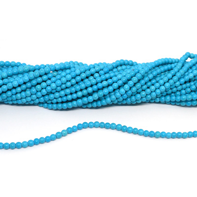 Dyed Howlite bright Aqua 4mm Round strand 107 beads