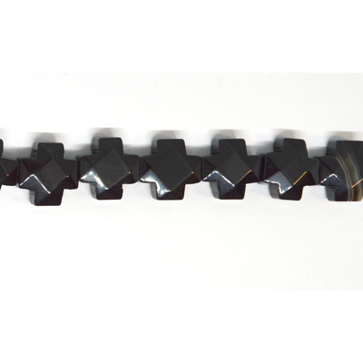 Black Agate Cross 12mm Strand 17 beads