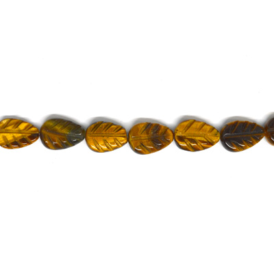 Tiger Eye Carved Leaf 14x10mm Strand 15 beads