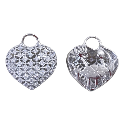 Sterling Silver Pendant Heart CZ 25mm Filligree 