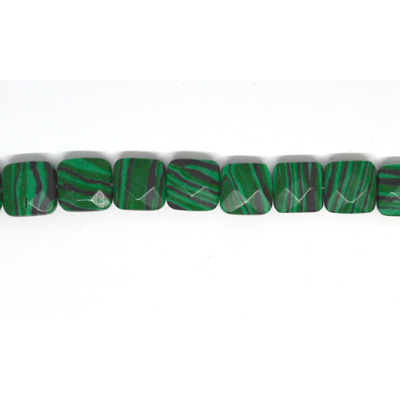 Malachite Imitation Faceted flat square 10mm strand 20 beads