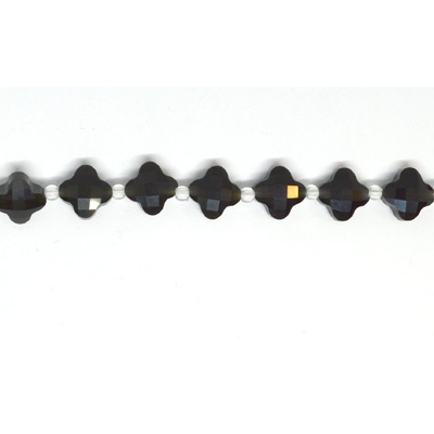 Black Glass Faceted Flower 10mm EACH BEAD