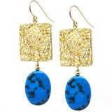 Arazonia Turquoise Square wire Gold Earrings-jewellery-Beadthemup