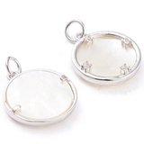 Platinum Plate Brass MOP CZ Pendants 17.4x16.7mm 2 PACK-findings-Beadthemup