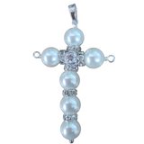 Sterling Silver Bail, CZ and Shell Pearl Cross pendant 58mm -jewellery-Beadthemup